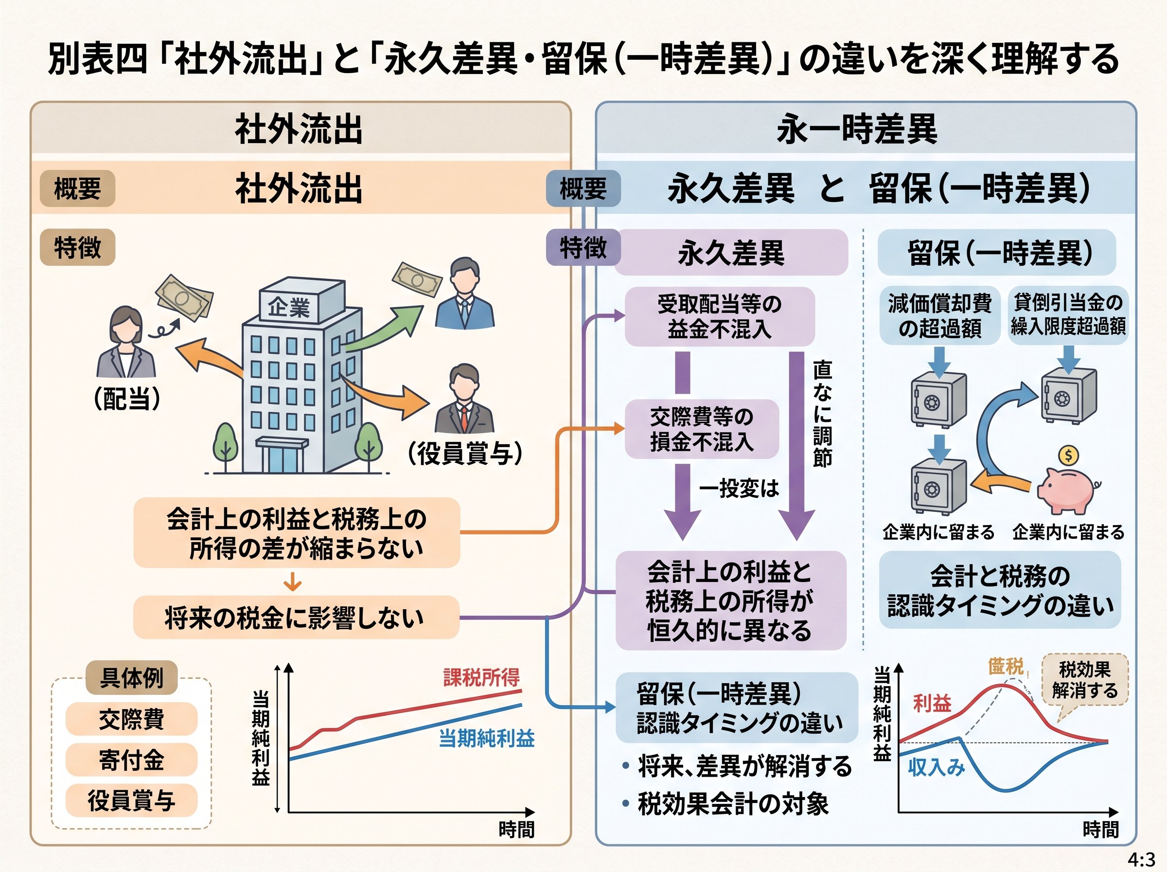 別表四 社外流出と永久差異・留保（一時差異）の違いを深く理解する