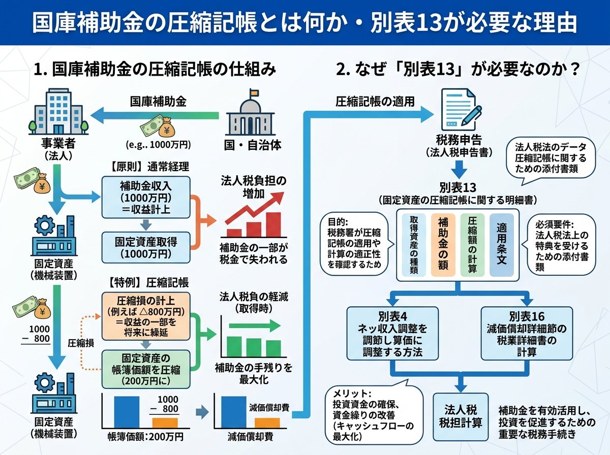 国庫補助金の圧縮記帳とは何か・別表13が必要な理由