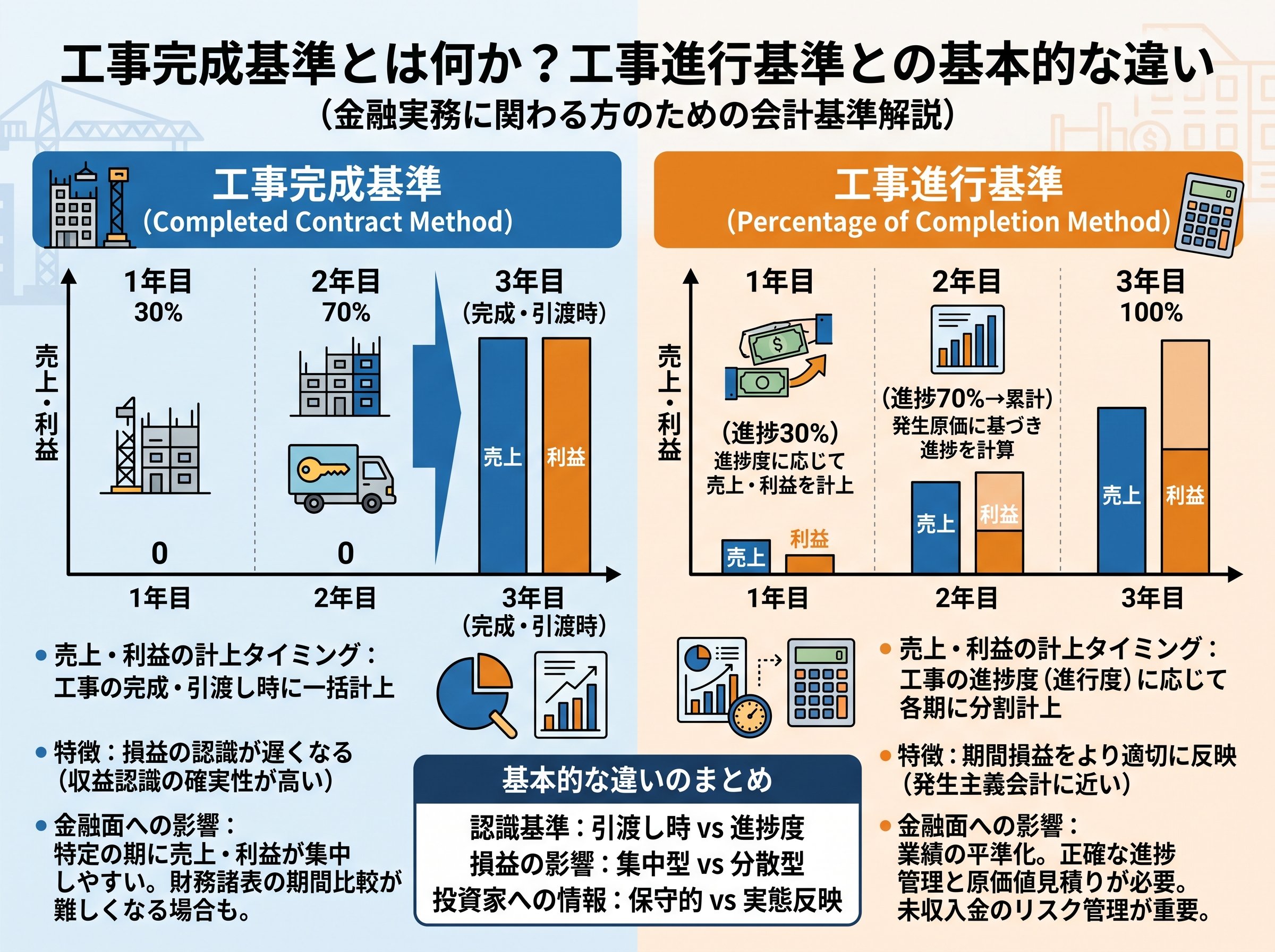 工事完成基準とは何か？工事進行基準との基本的な違い
