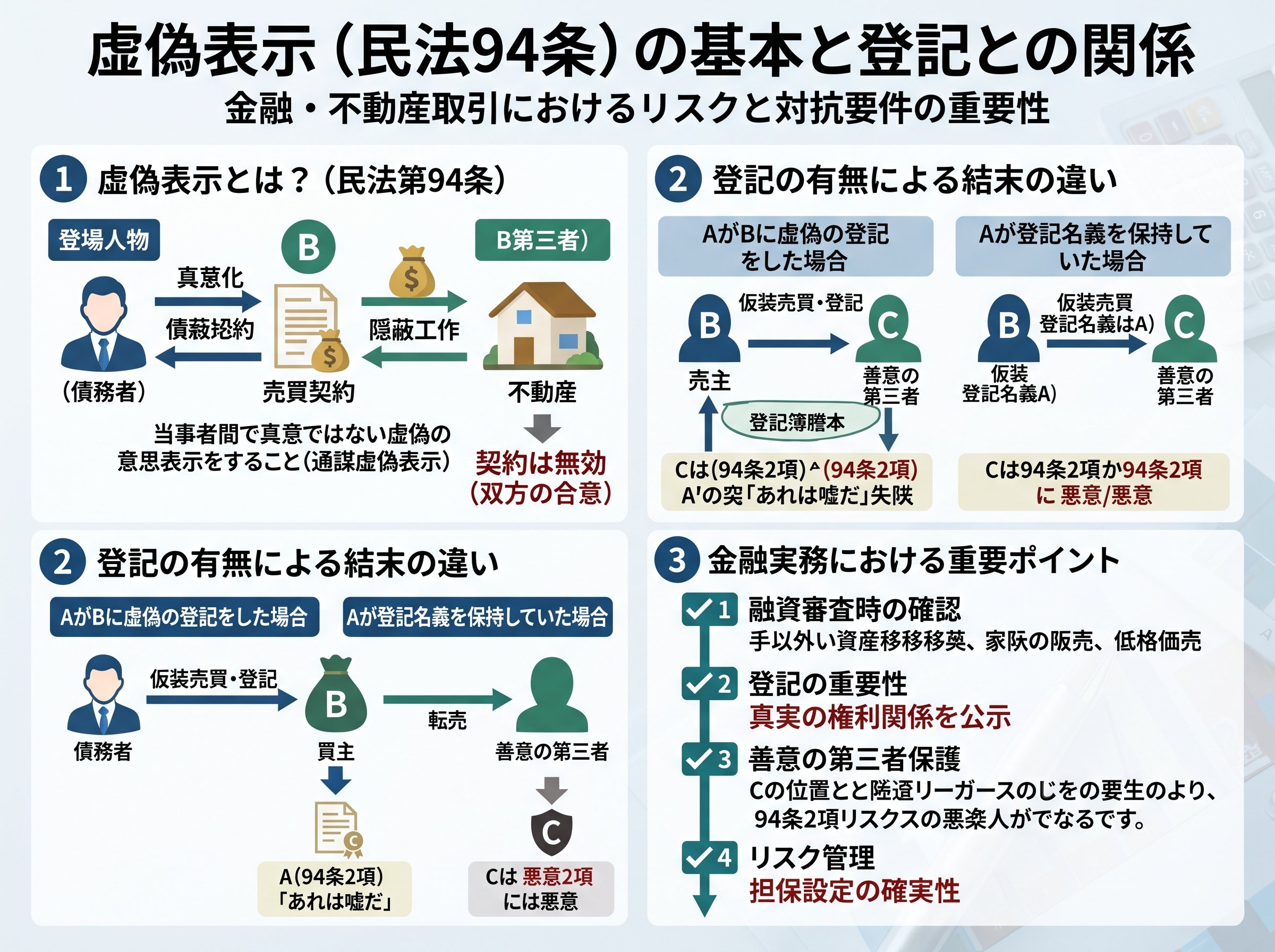 虚偽表示(民法94条)の基本と登記との関係を理解する