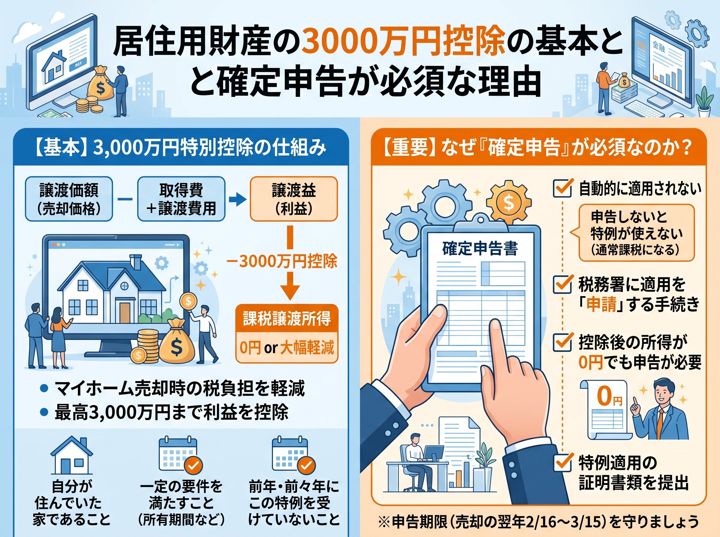 居住用財産の3000万円控除の基本と確定申告が必須な理由