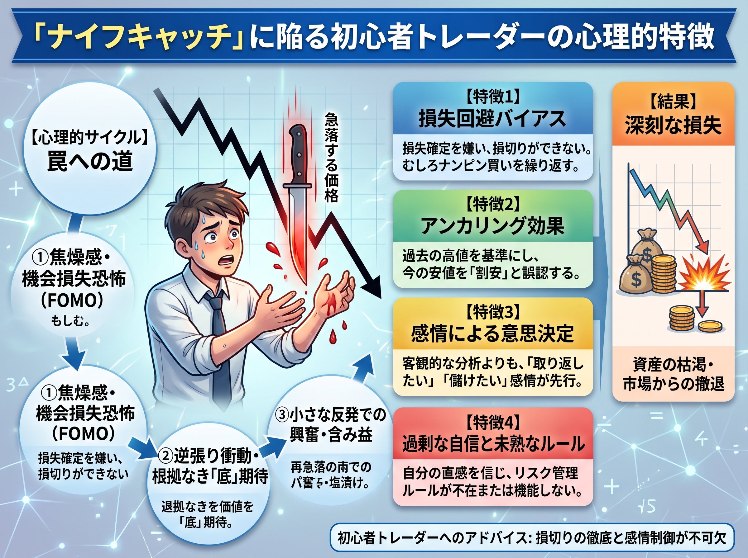 ナイフキャッチに陥る初心者トレーダーの心理的特徴