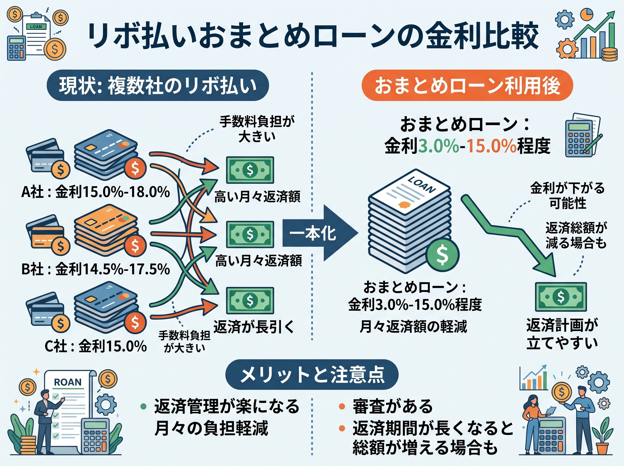 リボ払いおまとめローンの金利比較