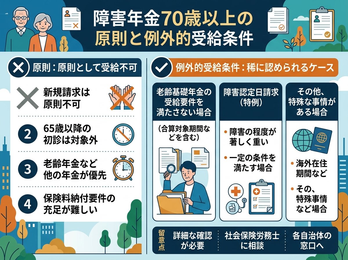 障害年金70歳以上の原則と例外的受給条件