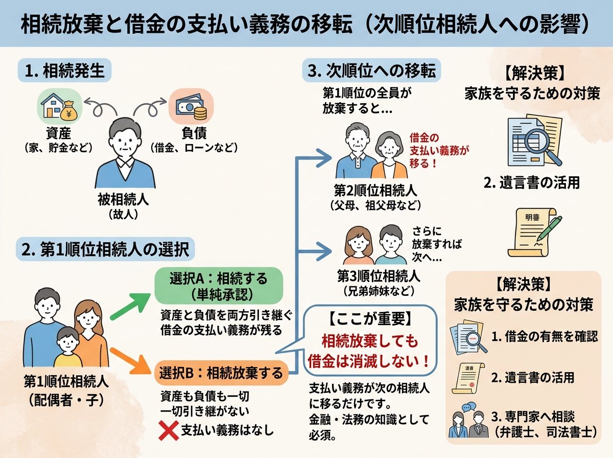 相続放棄すると借金の支払い義務は次の相続人に移る