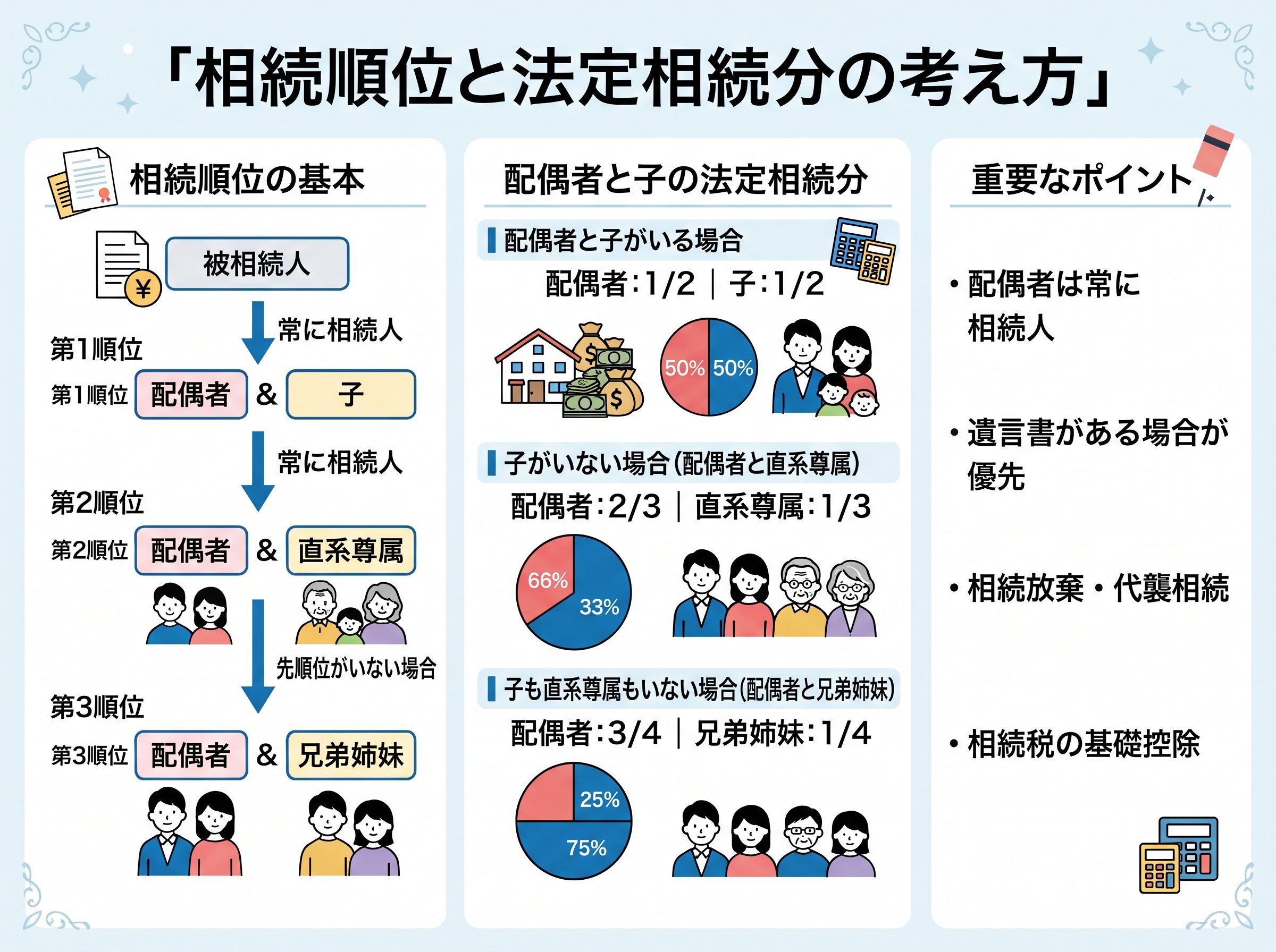 相続順位 基本 配偶者 子 法定相続分の考え方