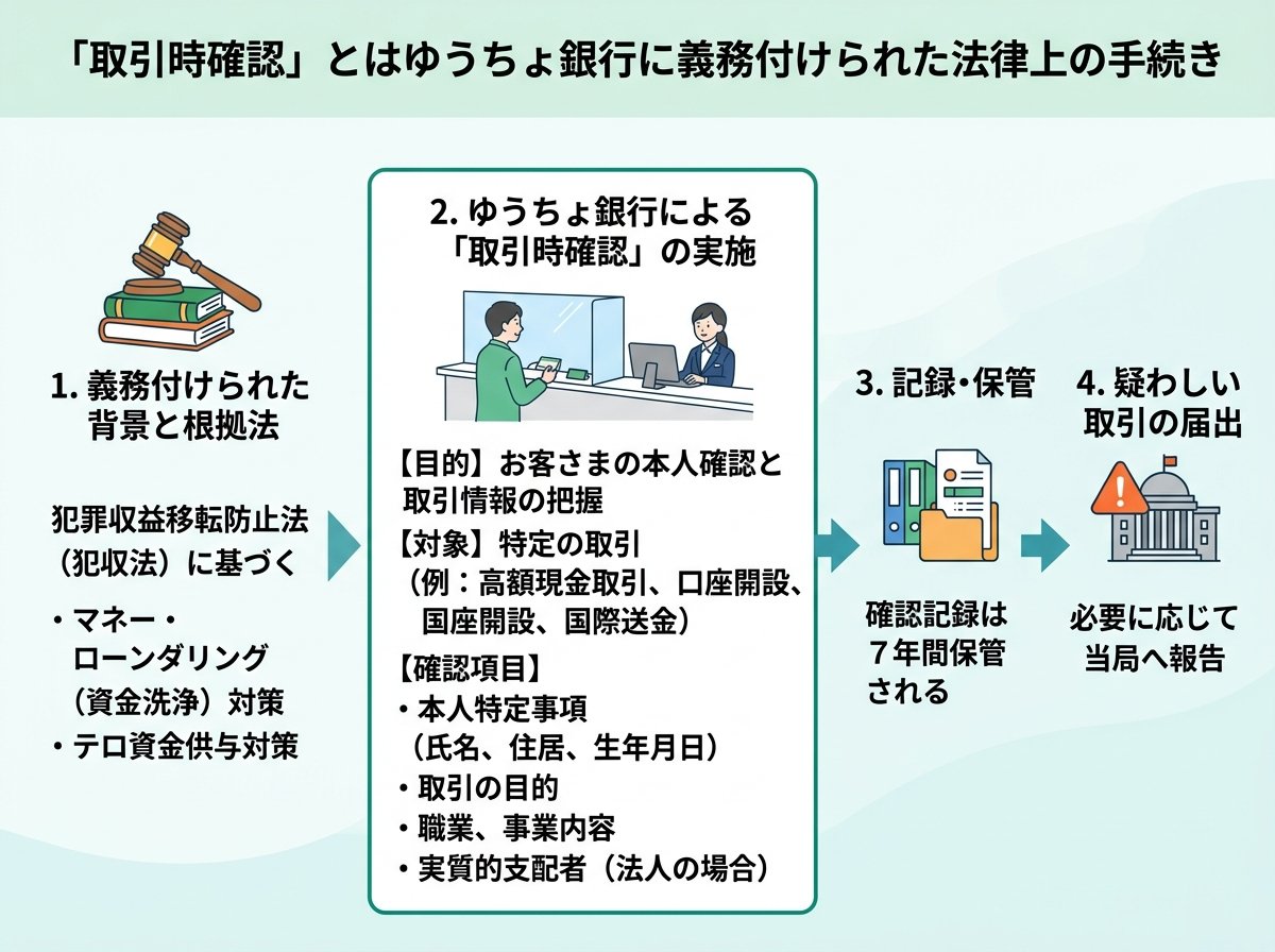 取引時確認とはゆうちょ銀行に義務付けられた法律上の手続き