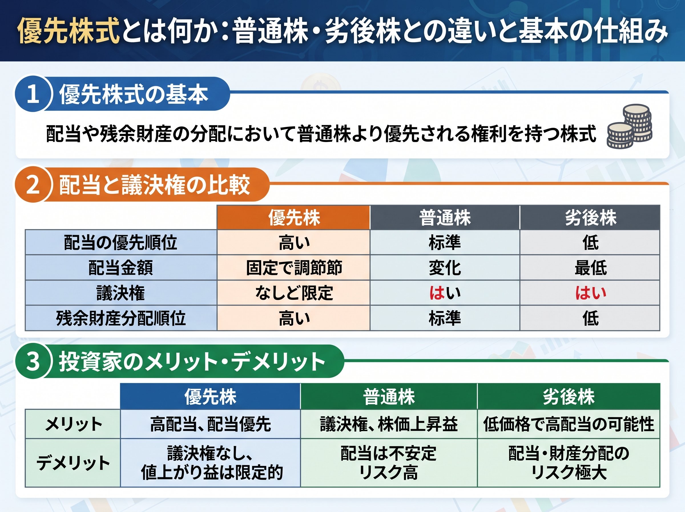 優先株式とは何か:普通株・劣後株との違いと基本の仕組み