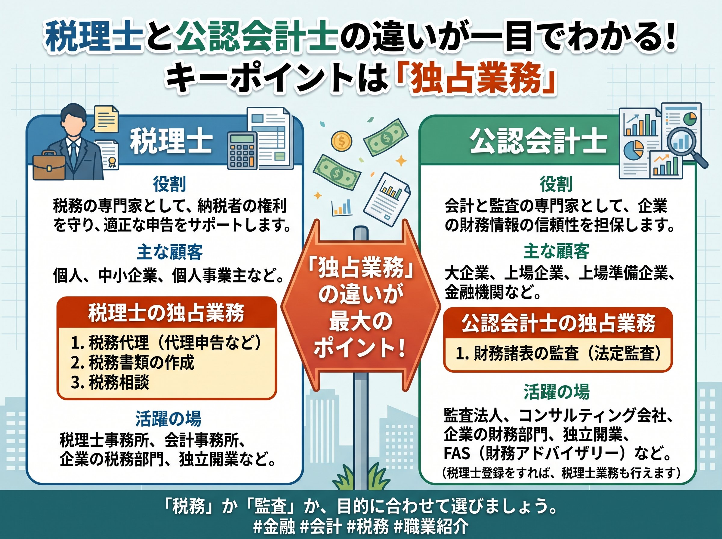 税理士と公認会計士の違いを一言で表すなら「独占業務」