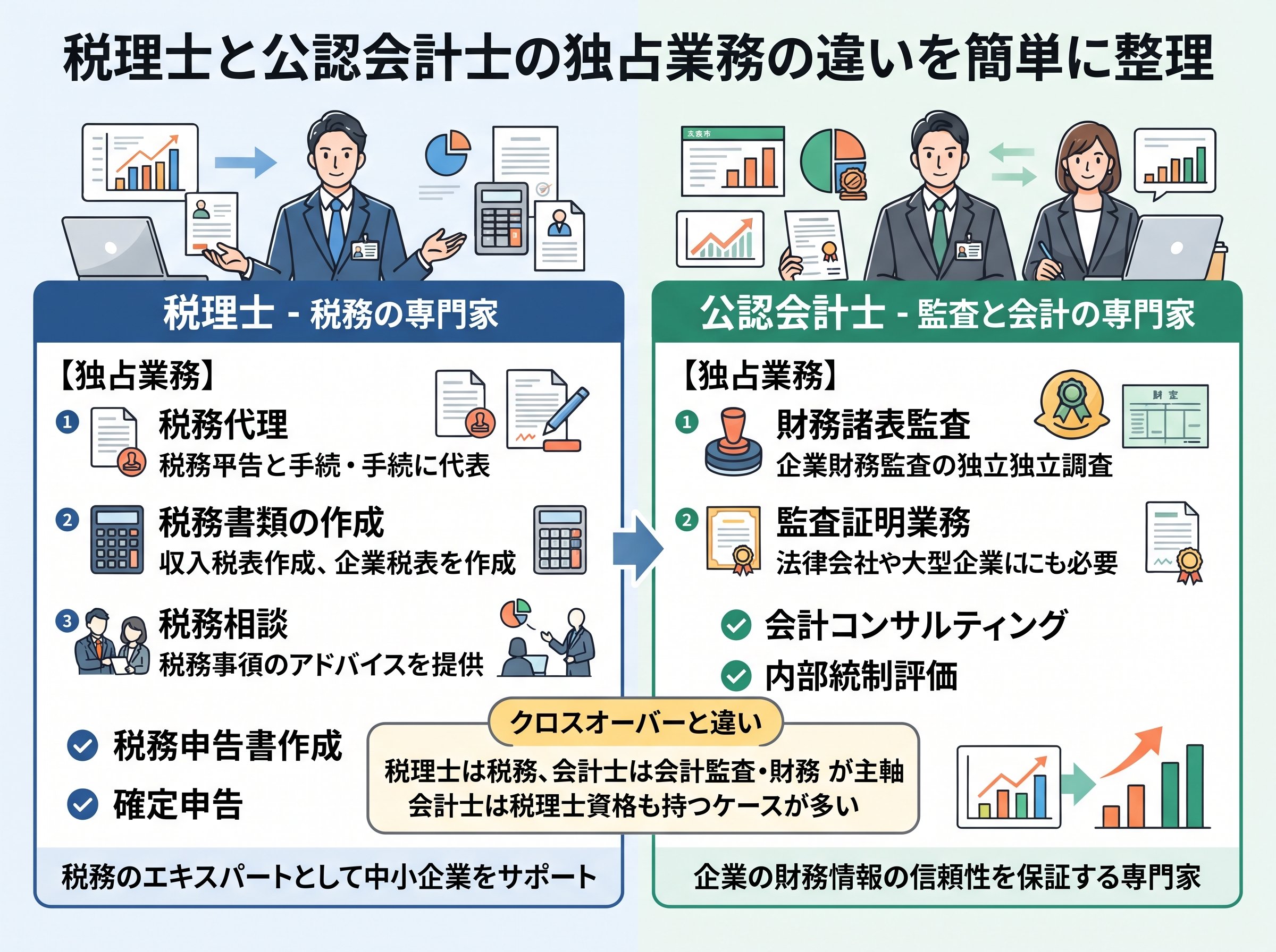 税理士と公認会計士の独占業務の違いを簡単に整理