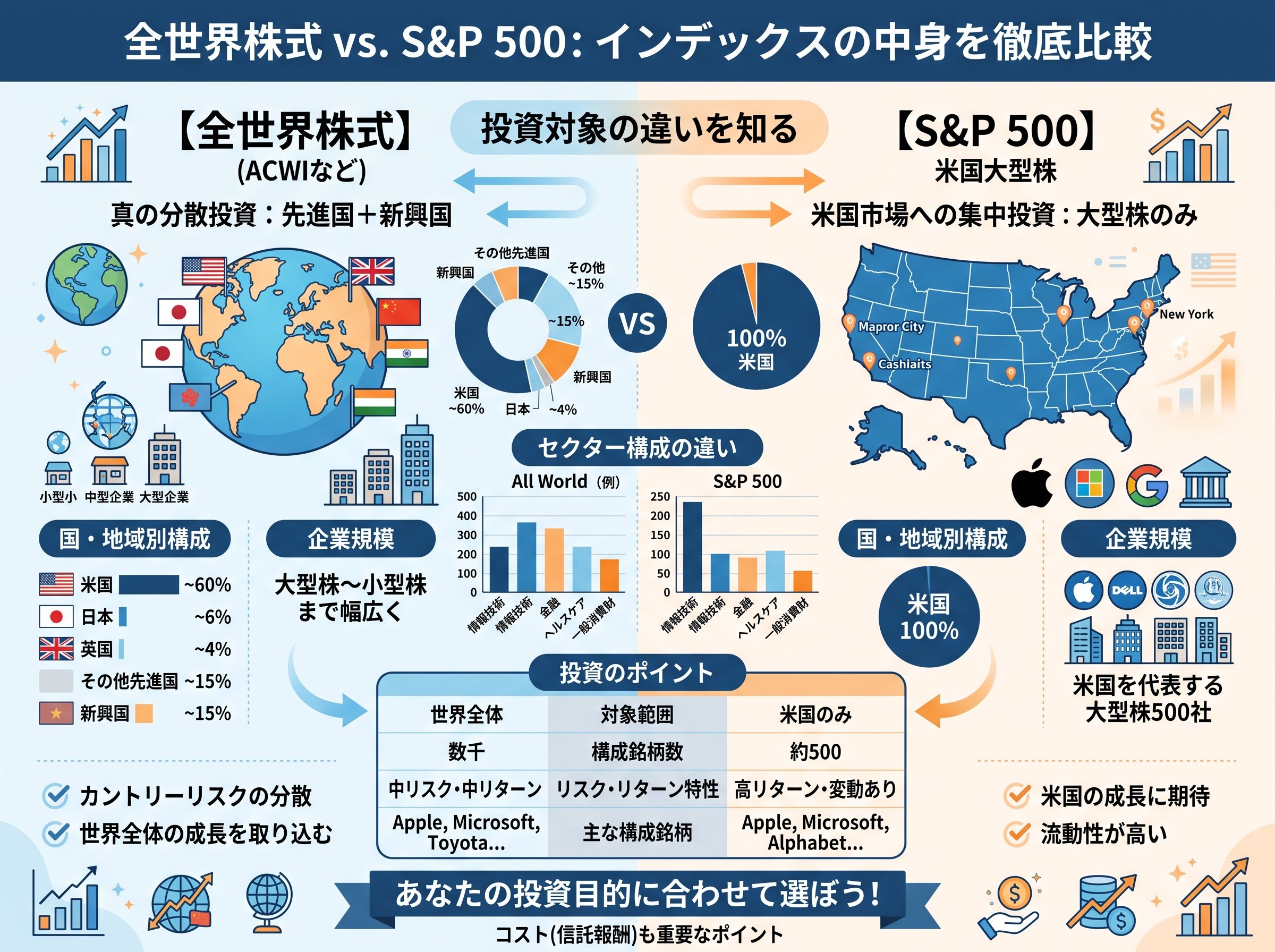 全世界株式 sp500 比較で押さえるべきインデックスの中身